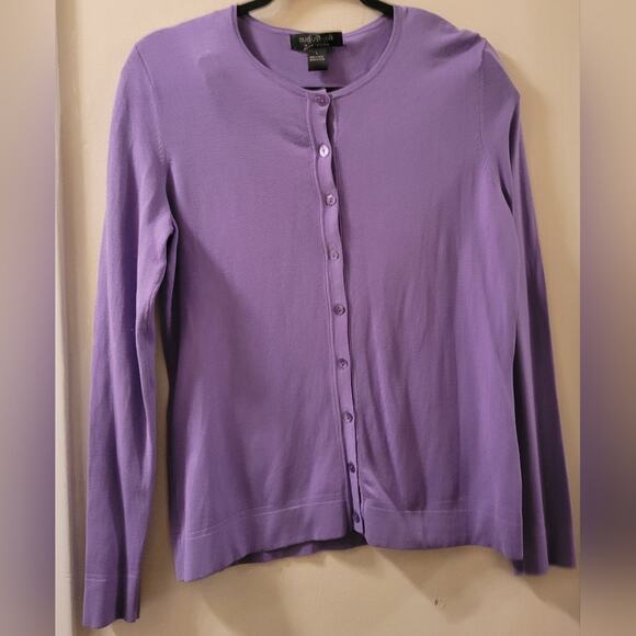 August Silk Lilac Purple Cardigan Sweater Sz L Lightweight Preppy Cottagecore - Picture 8 of 8